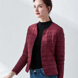 Round Neck Down Jacket Wine Red Jacket - Tophatter Daily Deals