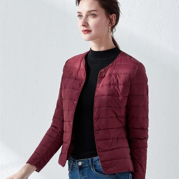 Round Neck Down Jacket Wine Red Jacket - Tophatter Daily Deals