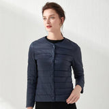 Round Neck Down Jacket Navy Blue Jacket - Tophatter Daily Deals