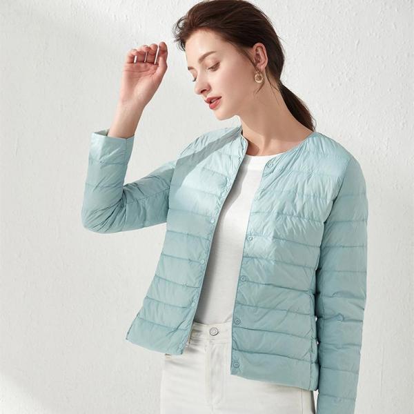 Round Neck Down Jacket Sky Blue Jacket - Tophatter Daily Deals