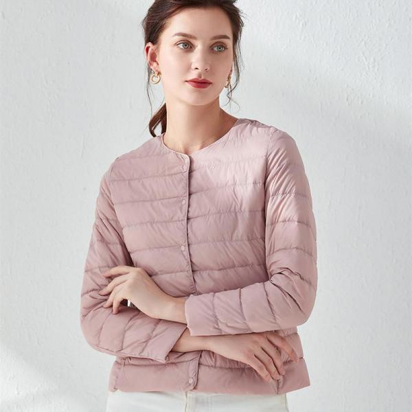 Round Neck Down Jacket Pink Jacket - Tophatter Daily Deals
