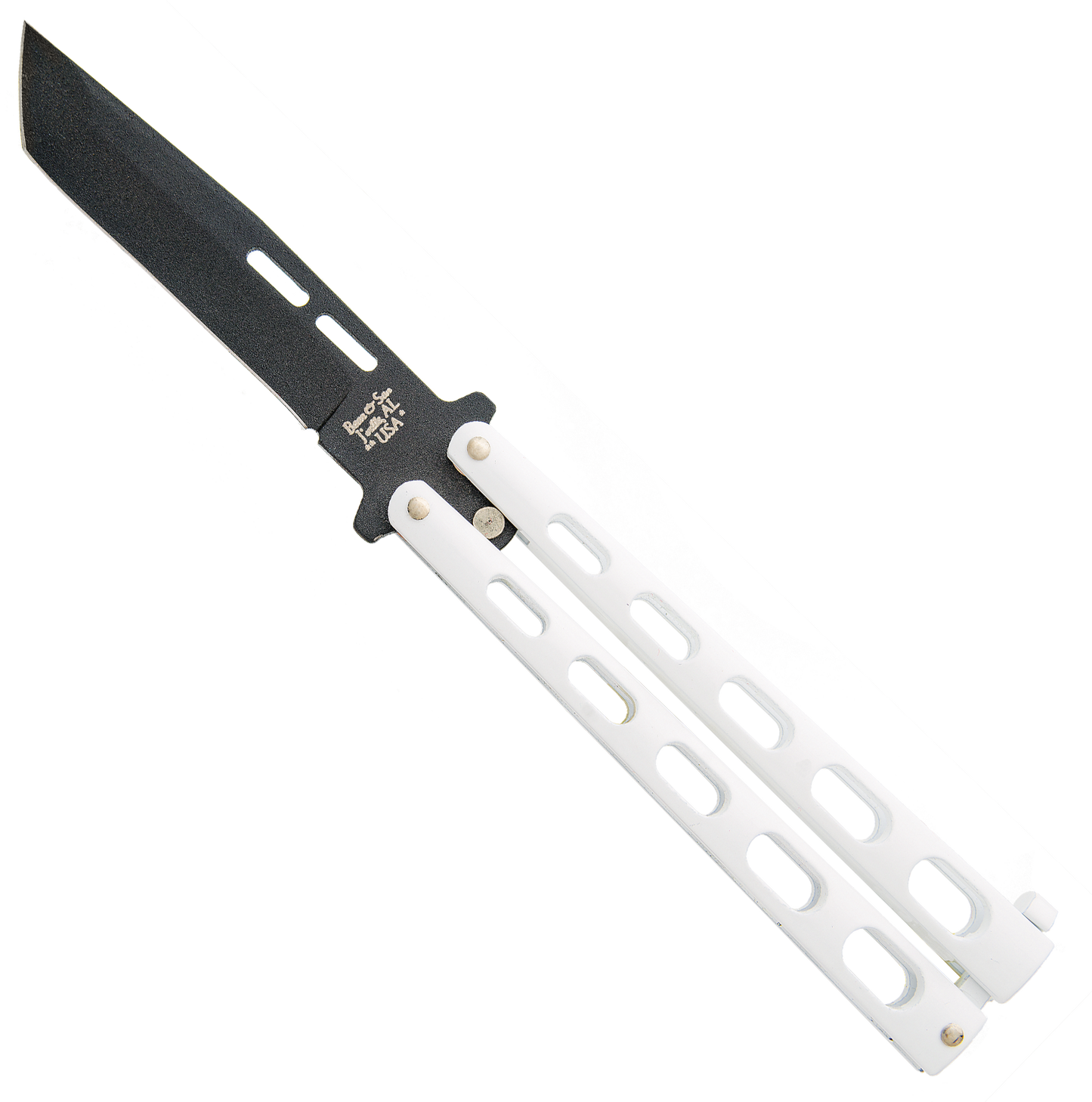 Bear & Son 5" White Handle Black Tanto Blade Butterfly Knife - 115TANW Butterfly Knives - Tophatter Daily Deals