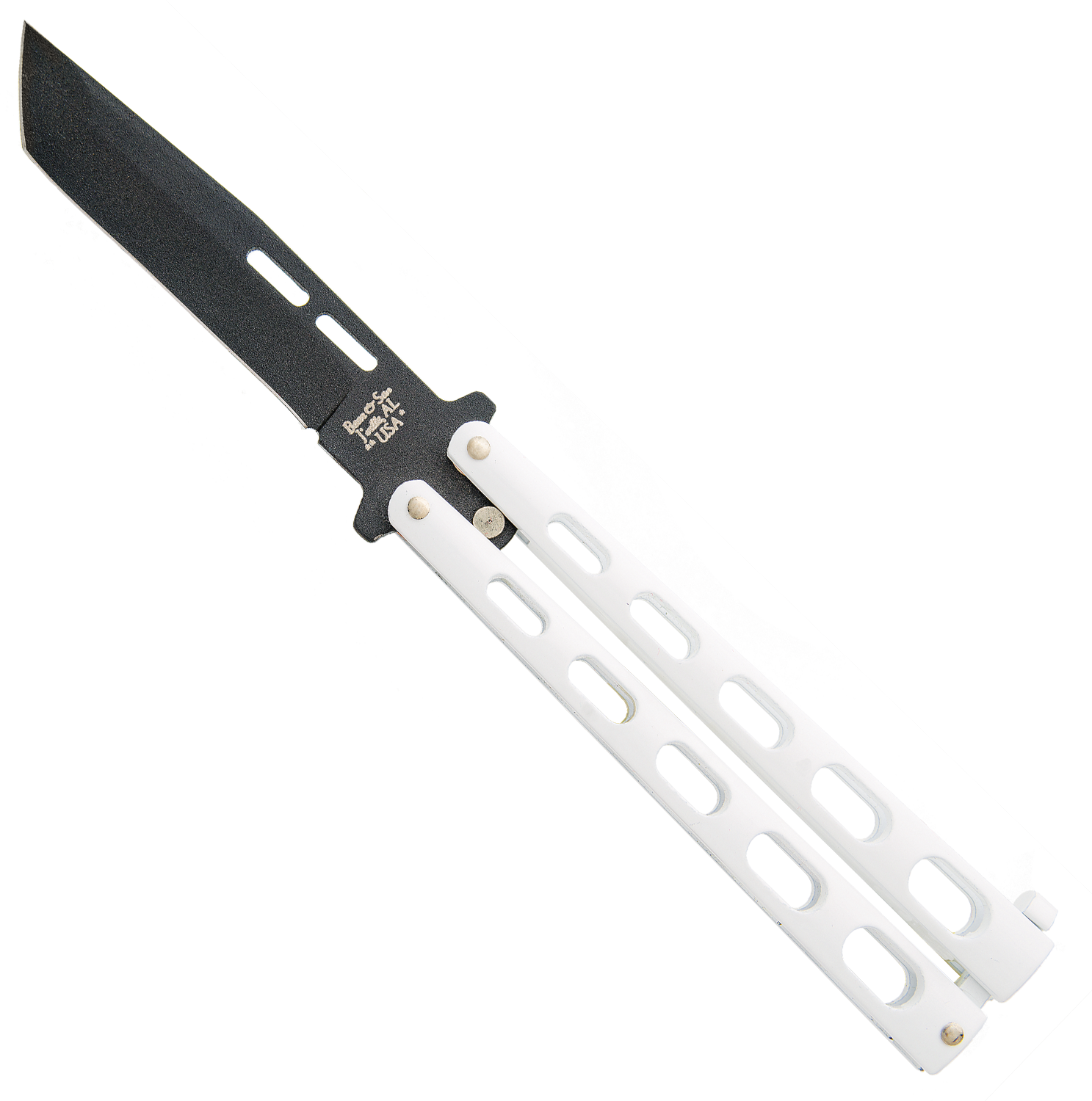 Bear & Son 5" White Handle Black Tanto Blade Butterfly Knife - 115TANW Butterfly Knives - Tophatter Daily Deals
