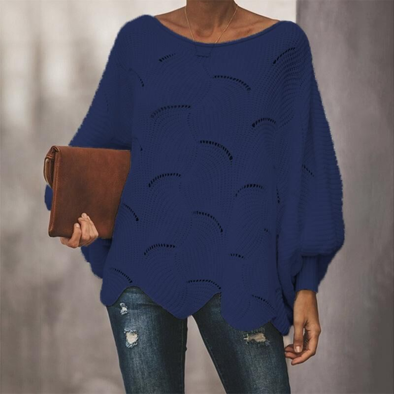 Oversized Women’s Knit Sweater - Loose Crochet, Cotton Navy blue - Tophatter Daily Deals