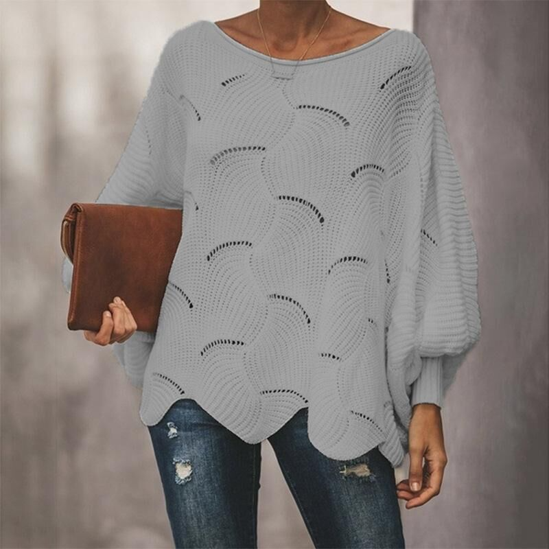 Oversized Women’s Knit Sweater - Loose Crochet, Cotton Gray - Tophatter Daily Deals