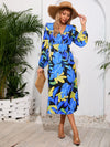 Printed Surplice Long Sleeve Midi Dress Casual Dresses - Tophatter Daily Deals