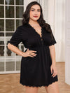 Plus Size Lace Trim Deep V Night Dress Black Sleep Dresses - Tophatter Daily Deals