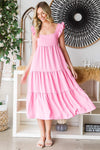 Reborn J Ruffled Sleeveless Tiered Midi Dress Bubble Pink Casual Dresses - Tophatter Daily Deals