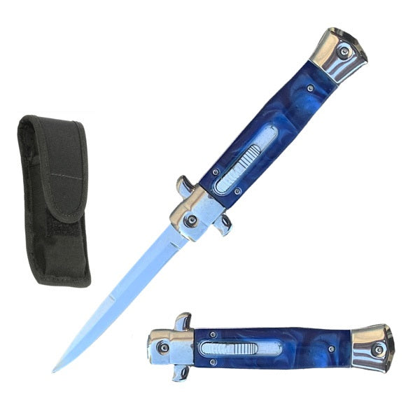 9" Classic Gentleman Italian Stiletto OTF Blue Pearl Handle Knife Collectible Weapons - Tophatter Daily Deals