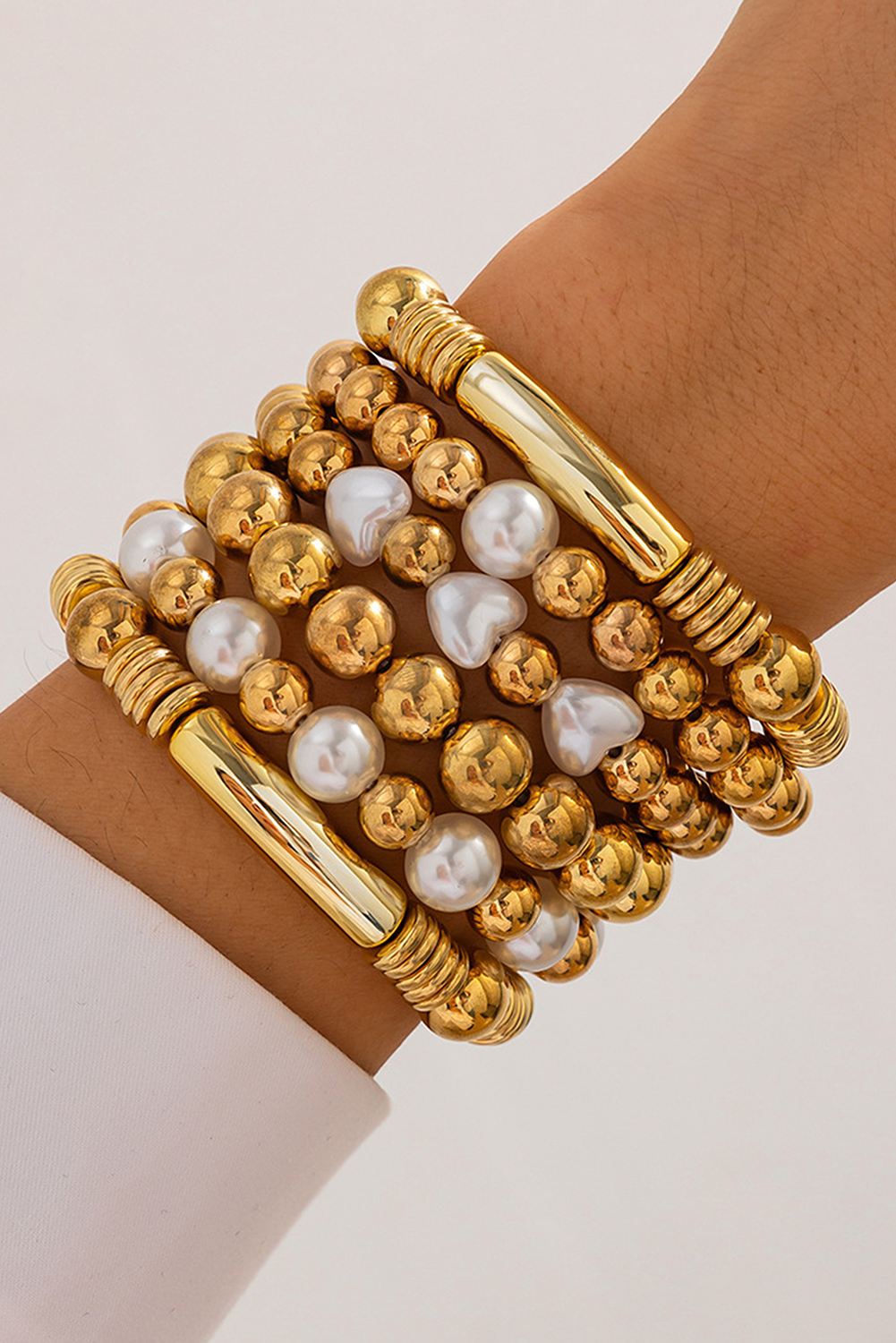 Gold Minimalist Heart Pearl Beaded Bracelet Set Bracelets - Tophatter Daily Deals