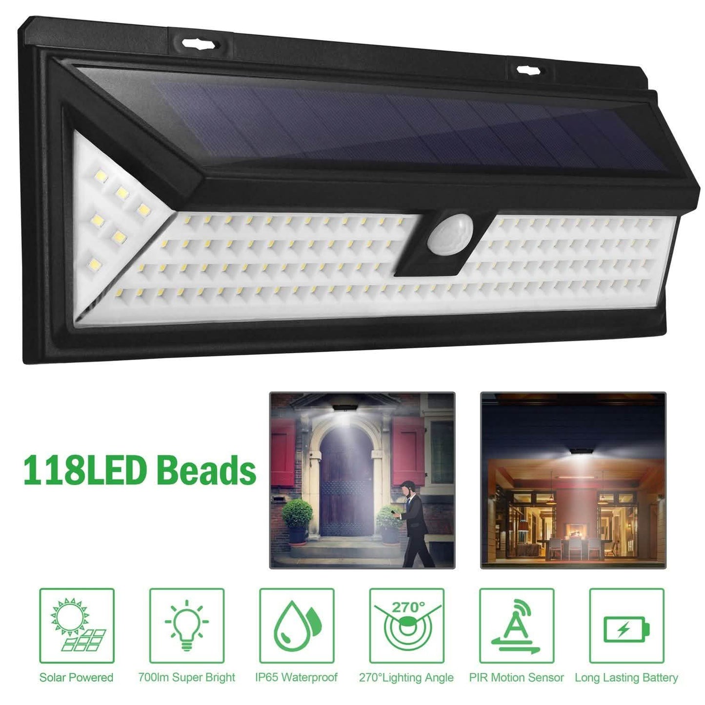 118 LEDs Solar Wall Light Outdoor Motion Sensor Lamp Outdoor Lighting - Tophatter Daily Deals