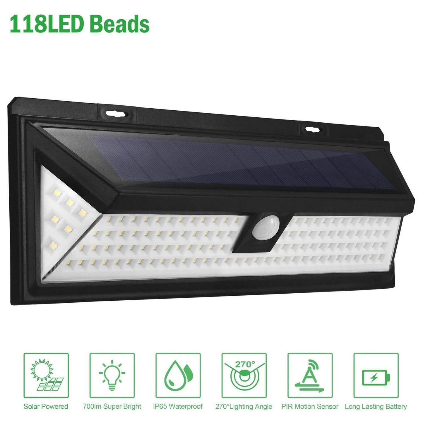 118 LEDs Solar Wall Light Outdoor Motion Sensor Lamp Outdoor Lighting - Tophatter Daily Deals