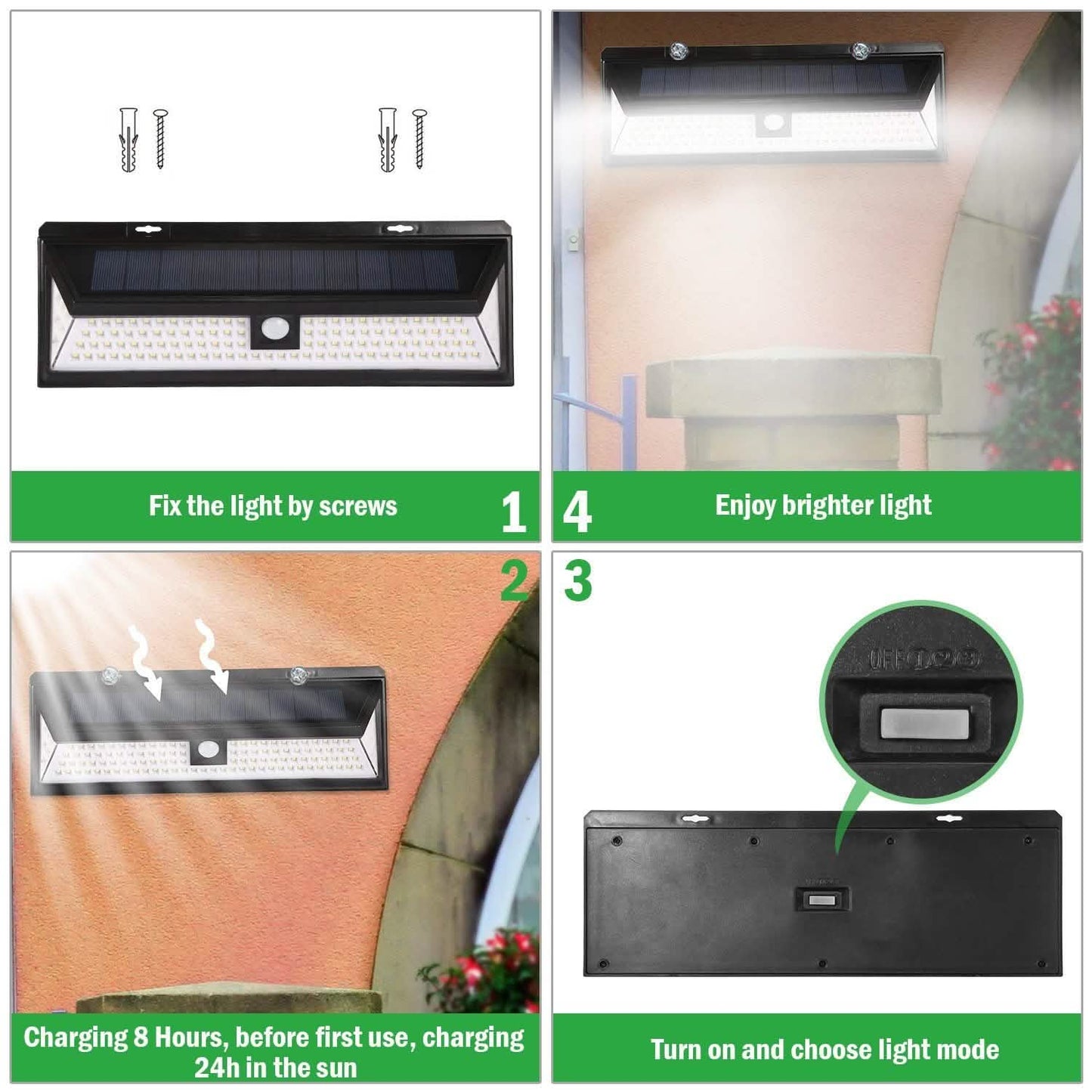 118 LEDs Solar Wall Light Outdoor Motion Sensor Lamp Outdoor Lighting - Tophatter Daily Deals