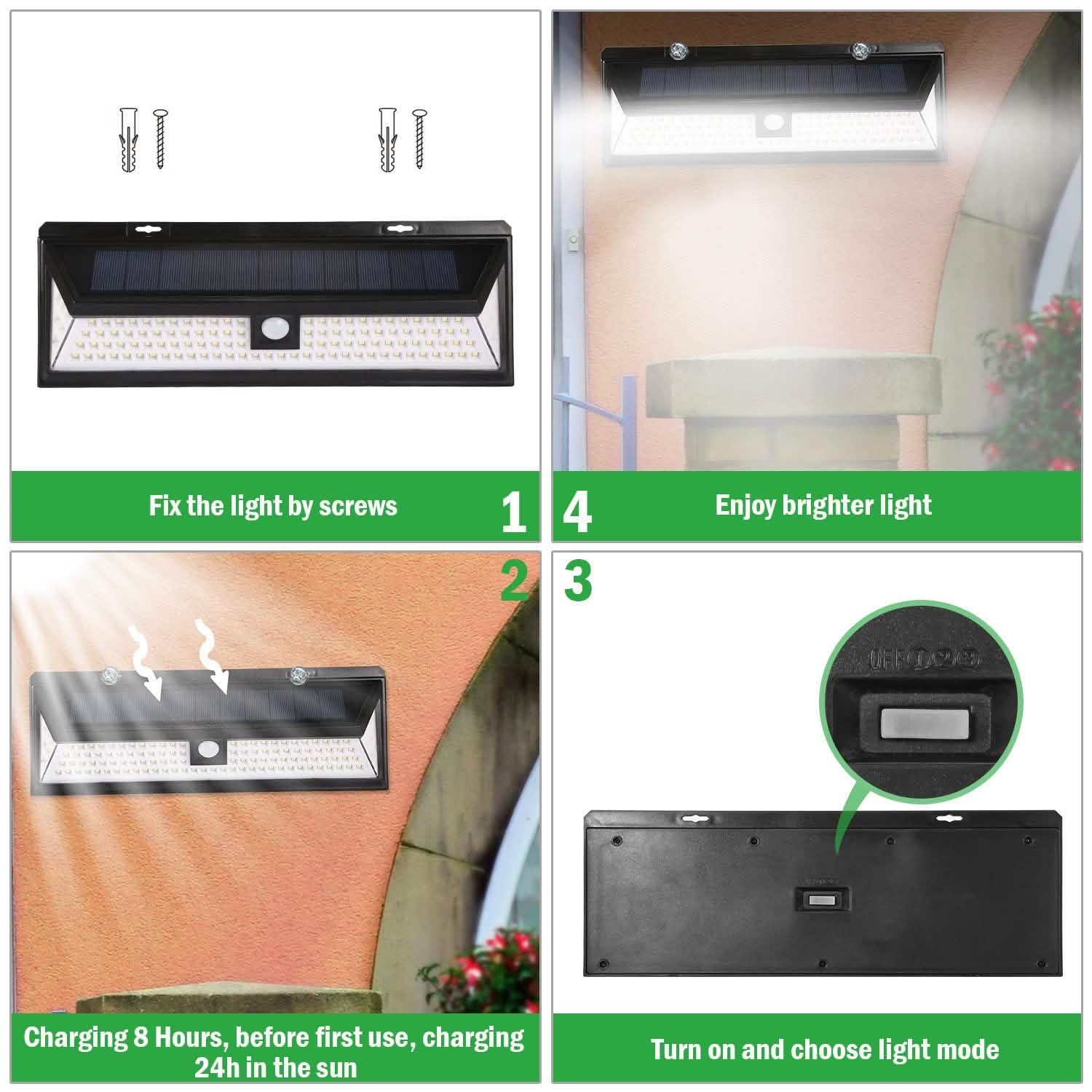 118 LEDs Solar Wall Light Outdoor Motion Sensor Lamp Outdoor Lighting - Tophatter Daily Deals