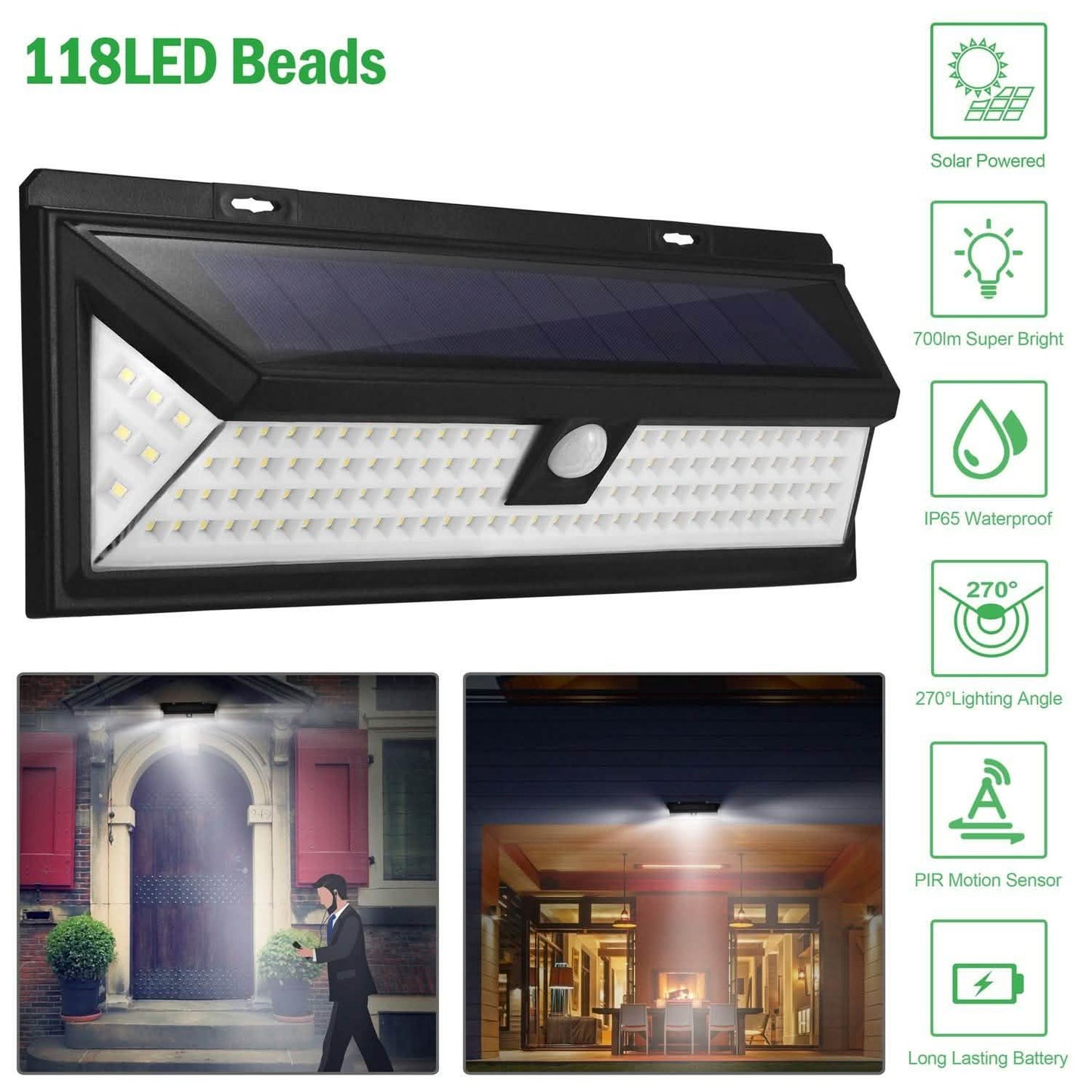 118 LEDs Solar Wall Light Outdoor Motion Sensor Lamp Outdoor Lighting - Tophatter Daily Deals