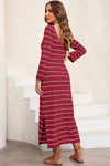 Slit Striped Round Neck Midi Dress Casual Dresses - Tophatter Daily Deals