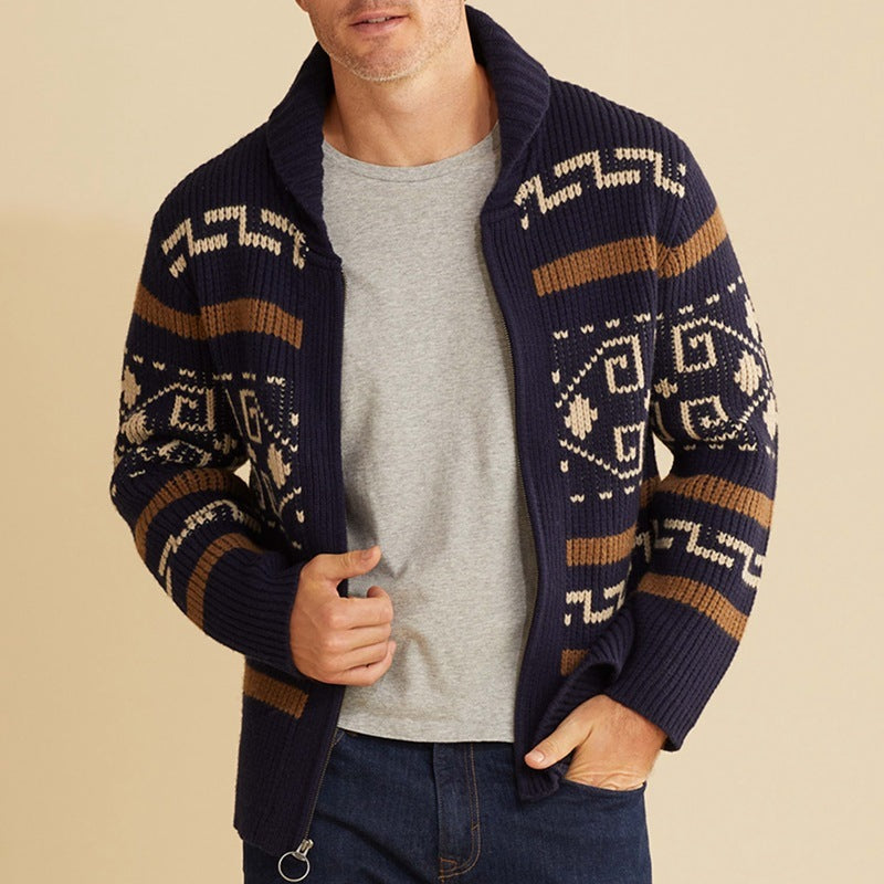 Insulating Men's Zip Cardigan - Shawl Collar Knit, Layering Navy Blue 3D Changing Face Moving Picture Frame - Tophatter Daily Deals