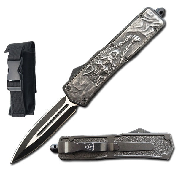 8.75" Stonewash Wolf Handle Automatic OTF Knife - Tophatter's Inc. Weapons Store Online Collectible Weapons - Tophatter Daily Deals