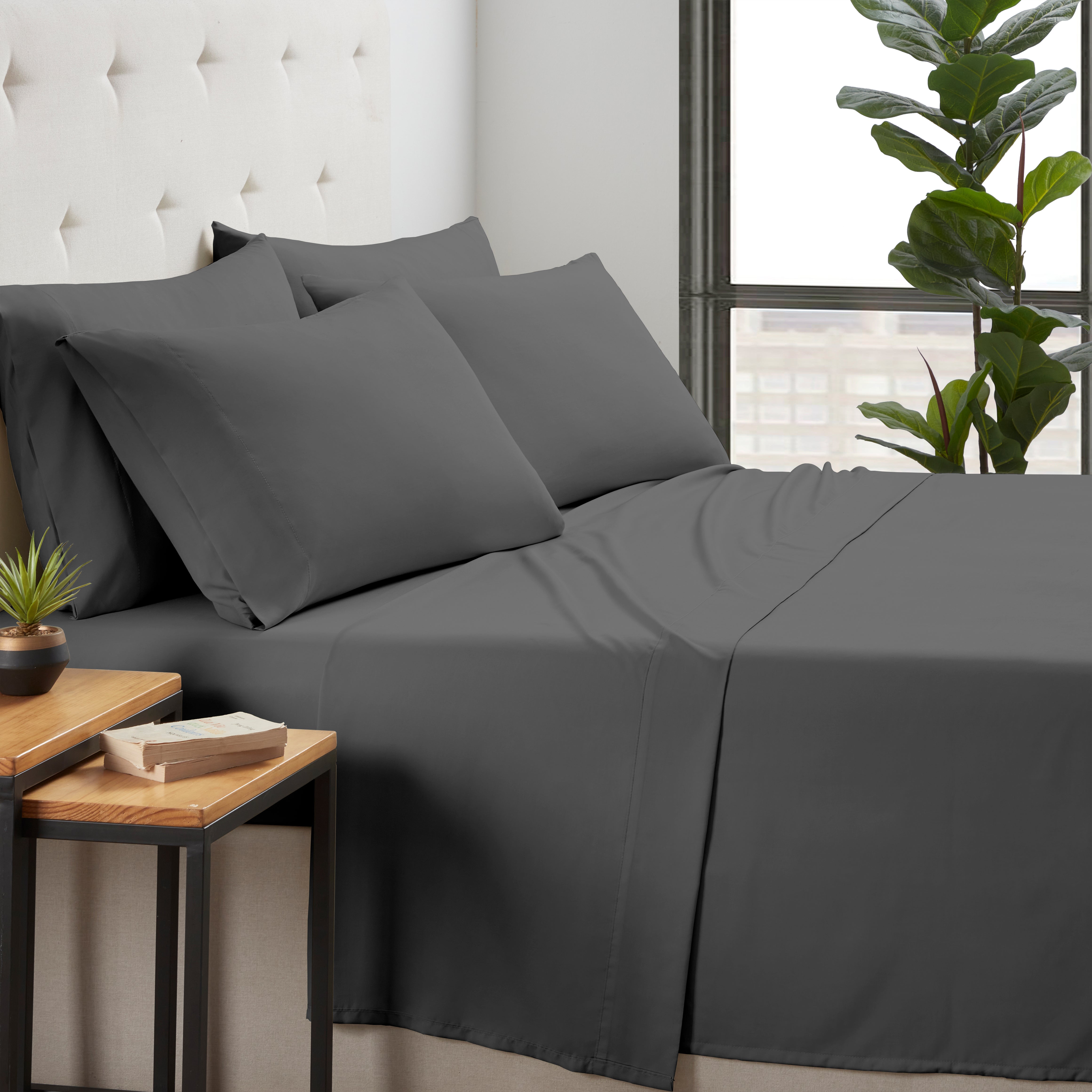 Kathy Ireland 6 Piece Bamboo Cooling Sheet Set Charcoal Bedding - Tophatter Daily Deals