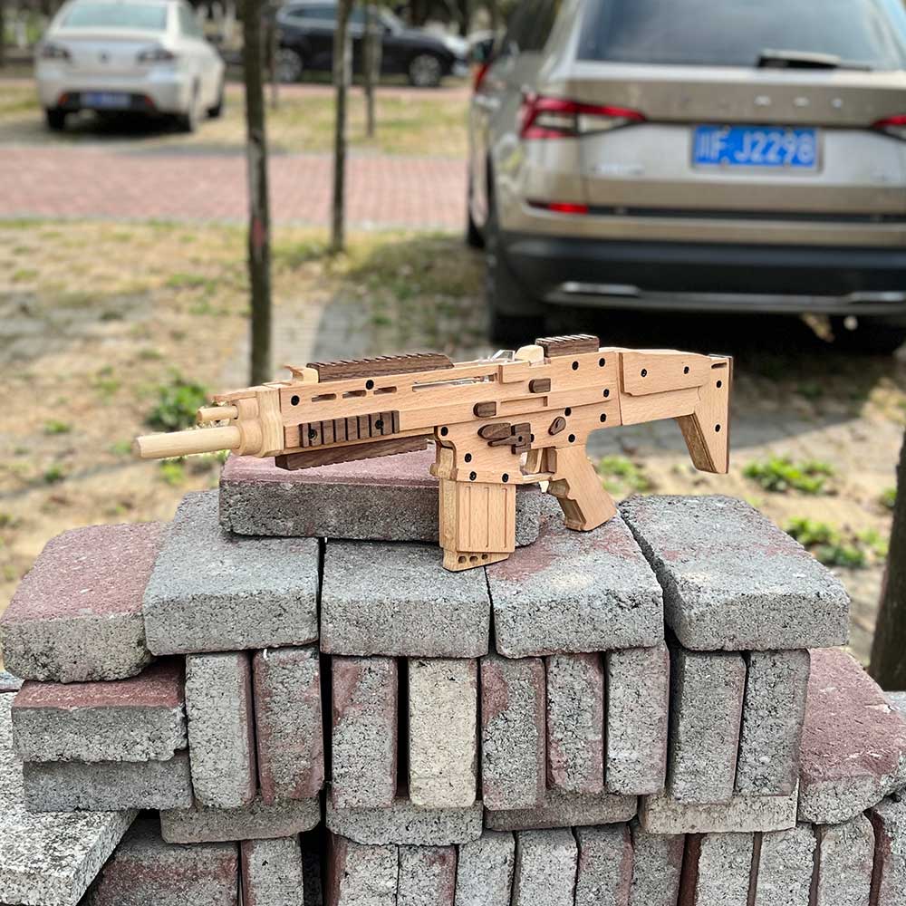 Wooden Scar Assault Rifle Replica Rubber Band Gun Model Kit - Tophatter Daily Deals