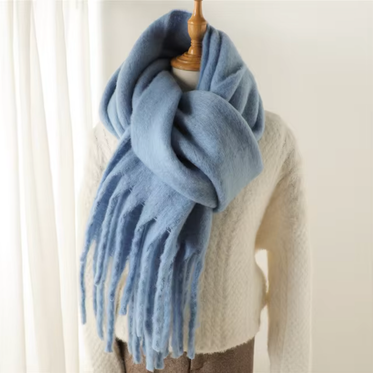 Oversized Cozy Women’s Winter Scarf -Blanket Style Cashmere Light blue One Size - Tophatter Daily Deals