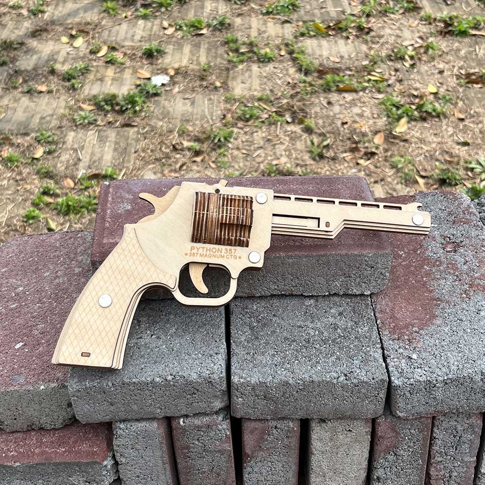 Assembled Revolver Wooden Rubber Band Gun Model Kit - Tophatter Daily Deals