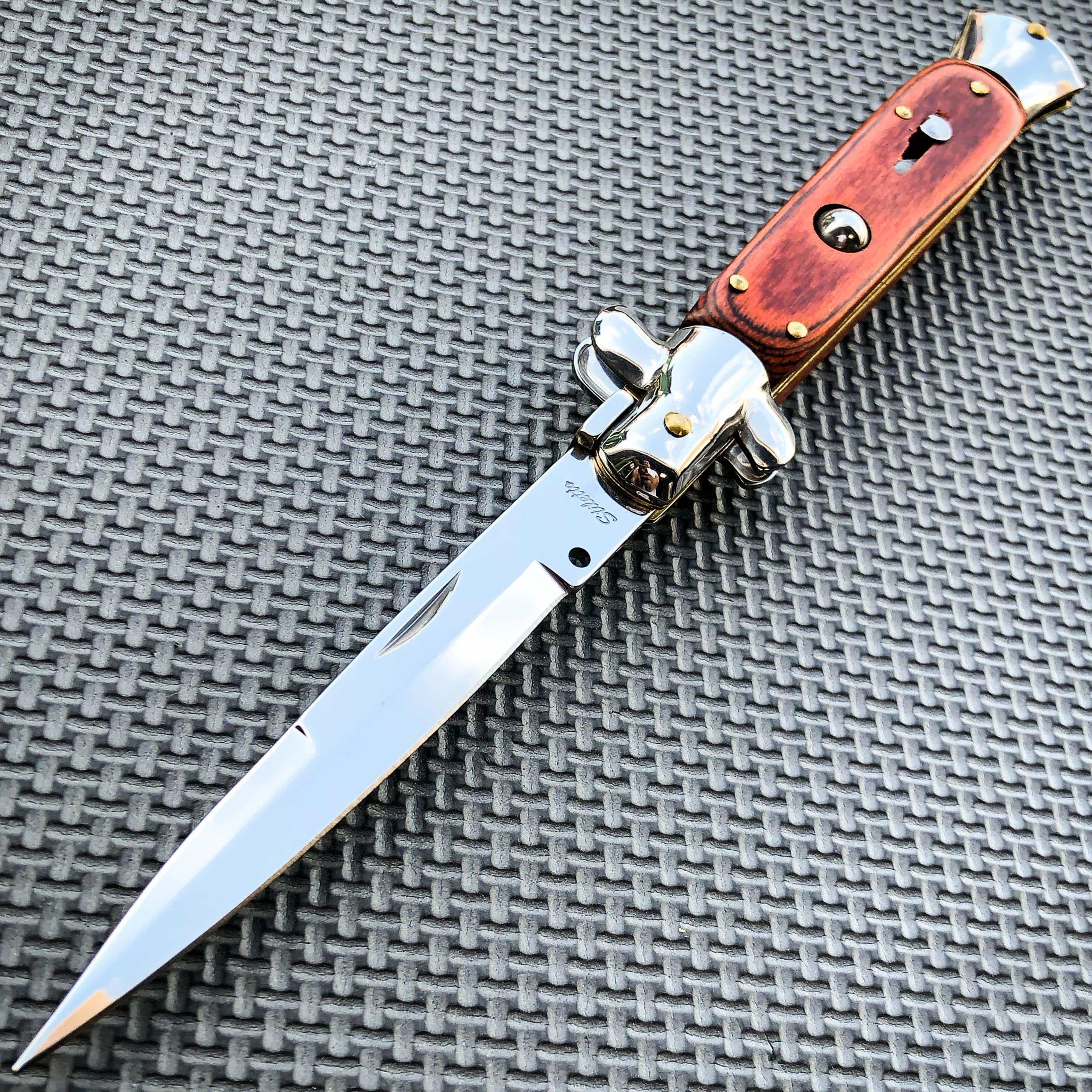 ltalian Stiletto Pocket Knife Brown Wood - Tophatter Daily Deals