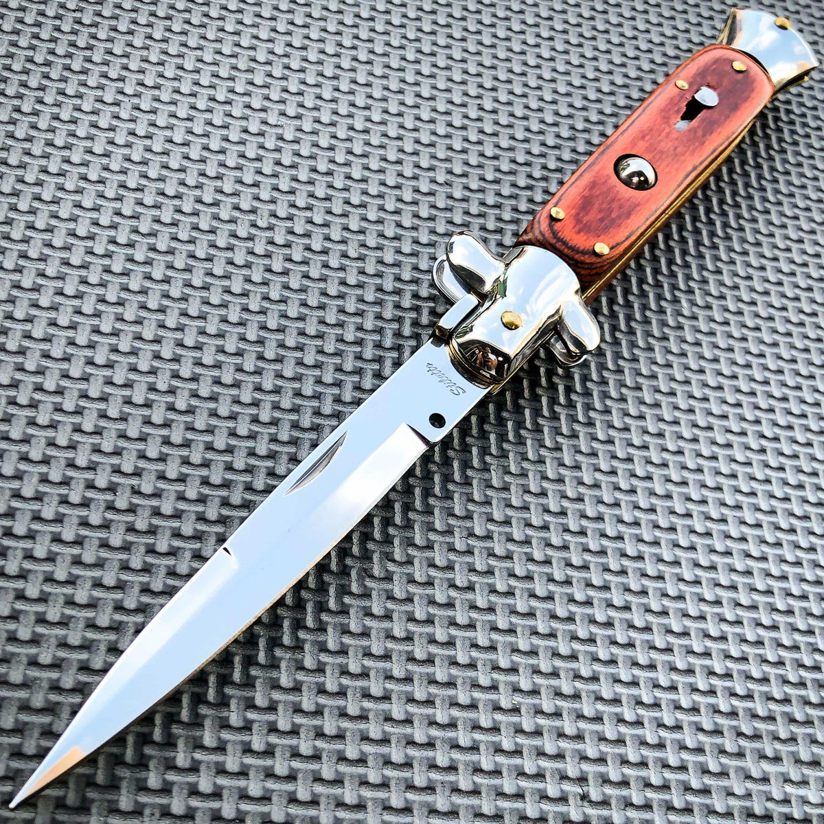 ltalian Stiletto Pocket Knife Brown Wood - Tophatter Daily Deals