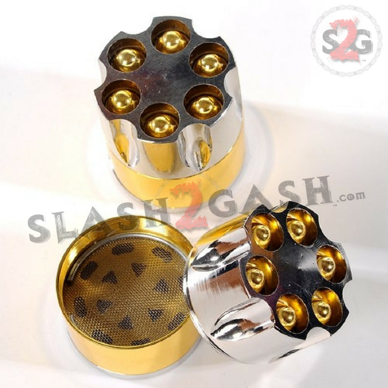 Revolver Bullet Herb Grinder Tobacco Mill - Gold Small 1.6 Inch 3 piece Smoking Accessories - Tophatter Daily Deals