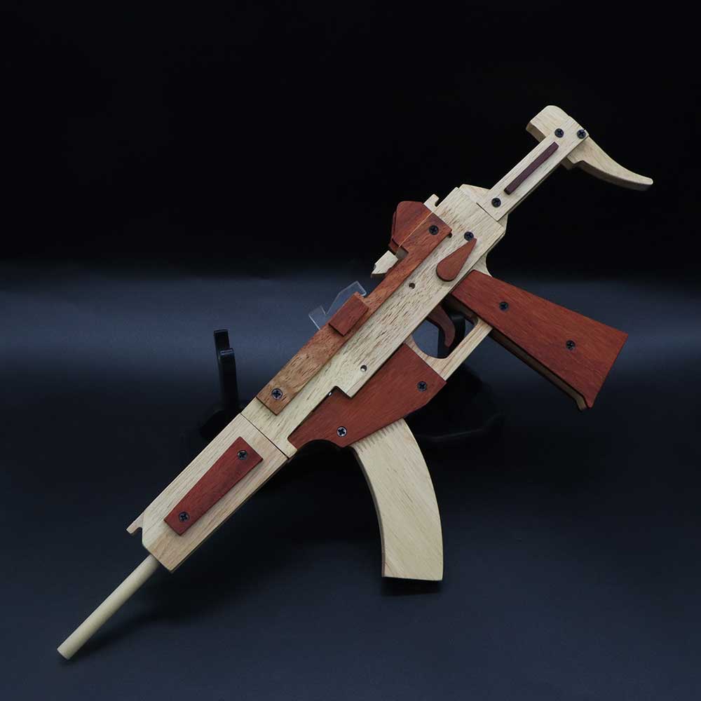 Solid Beech Wood MP5 SMG Replica Rubber Band Gun Model Kit - Tophatter Daily Deals