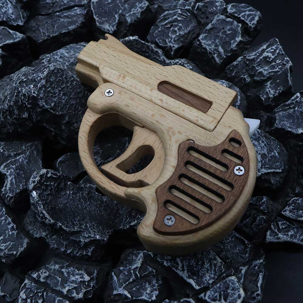Mini Revolver Assembled Solid Wood Rubber Band Gun - Tophatter Daily Deals