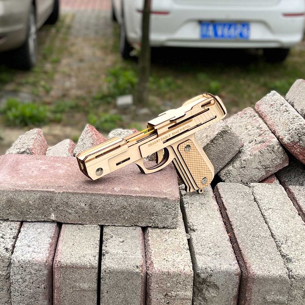 Solid Wooden Rubber Band Pistol With Functional Clip - Tophatter Daily Deals
