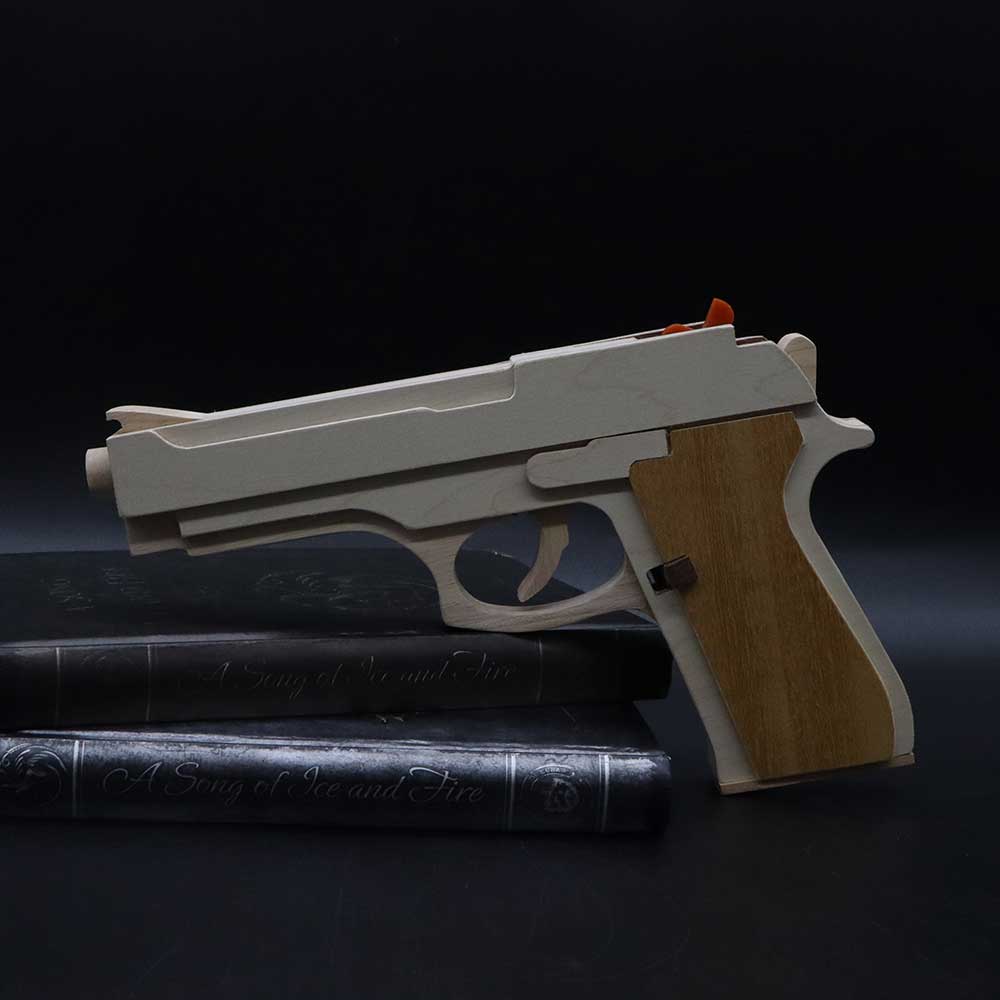 Solid Wooden Rubber Band M92F Pistol With Functional Clip - Tophatter Daily Deals