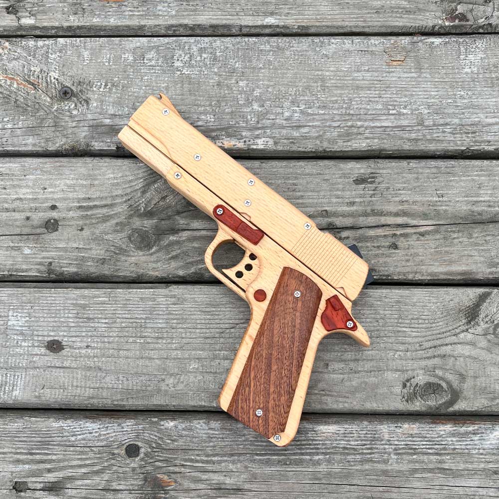 Assembled M1911 Wooden Replica Rubber Band Gun - Tophatter Daily Deals