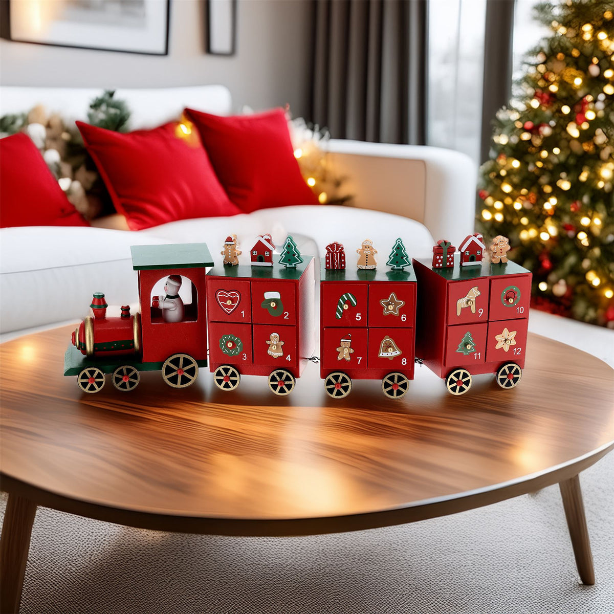 Festive Train Christmas Advent Calendar | Fill Your Own Wooden Calendar - 48cm Advent Calendar - Tophatter Daily Deals