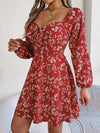 Printed Sweetheart Neck Balloon Sleeve Mini Dress Casual Dresses - Tophatter Daily Deals