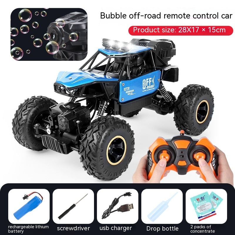 Alloy Four-wheel Drive Off-road Vehicle Remote Control Car Bubble Machine Toy Car Blue 0 - Tophatter Daily Deals