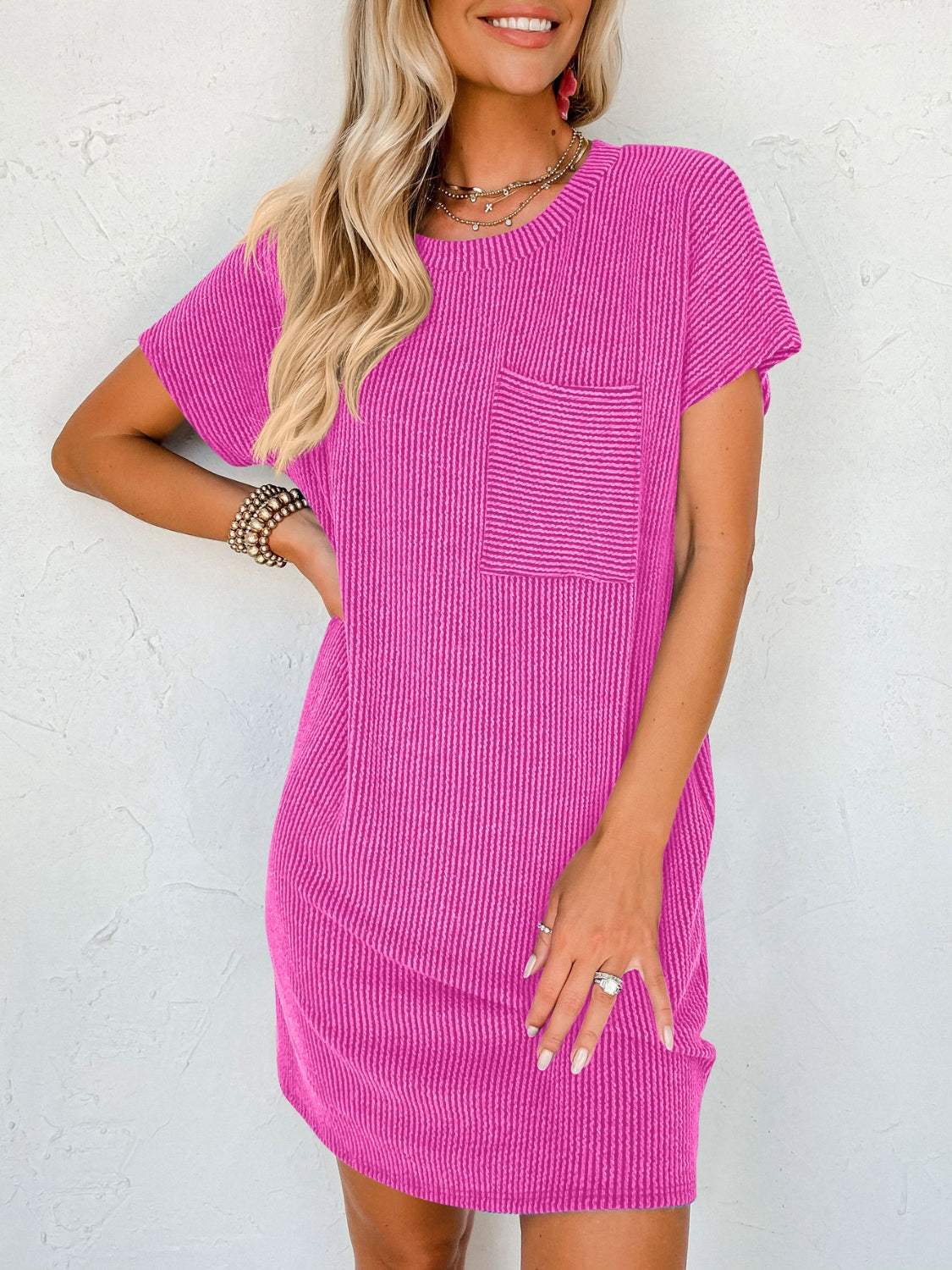 Round Neck Short Sleeve Mini Dress Casual Dresses - Tophatter Daily Deals