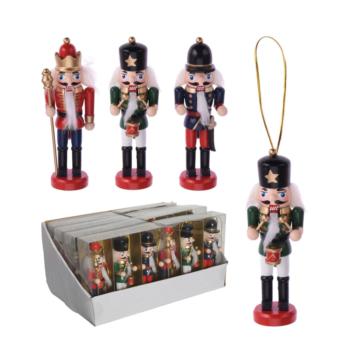 Set of 3 Traditional Nutcracker Soldier Baubles | Christmas Tree Ornament 12cm Baubles - Tophatter Daily Deals