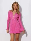 Tied Plunge Flare Sleeve Mini Dress Deep Rose Cocktail Dresses - Tophatter Daily Deals