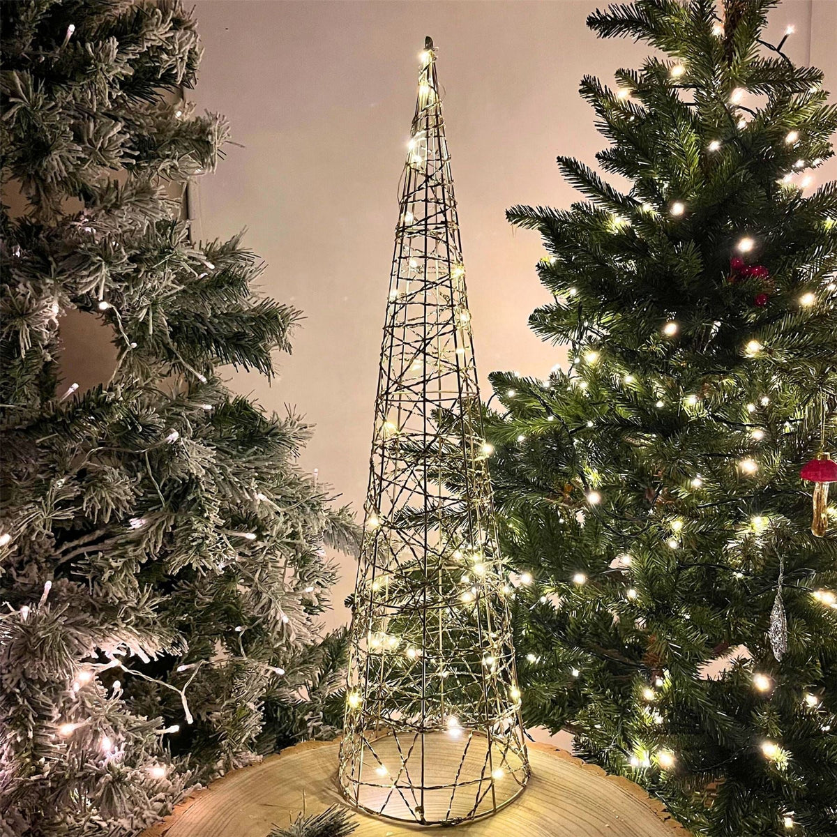 Gold Cone LED Christmas Tree | Warm White Pre-lit Light-Up Tree Cone - 60cm LED Light - Tophatter Daily Deals