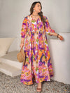 Plus Size Printed Tie Neck Maxi Dress Multicolor Casual Dresses - Tophatter Daily Deals