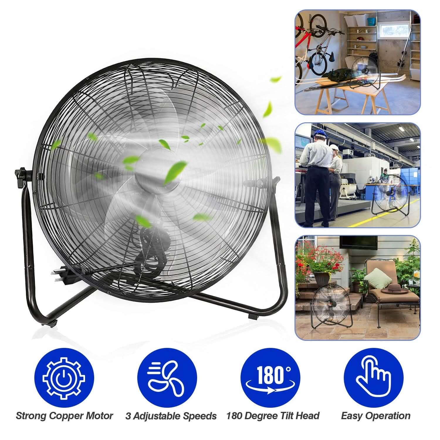 12" Floor Fan Copper Motor High-Velocity with 3 Adjustable Speeds Household Appliances - Tophatter Daily Deals