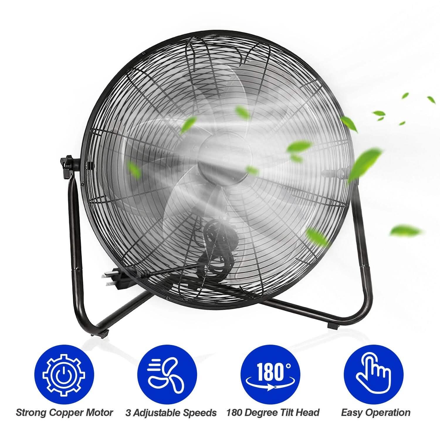 12" Floor Fan Copper Motor High-Velocity with 3 Adjustable Speeds Household Appliances - Tophatter Daily Deals