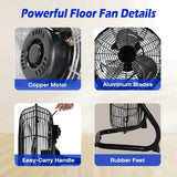 12" Floor Fan Copper Motor High-Velocity with 3 Adjustable Speeds Household Appliances - Tophatter Daily Deals