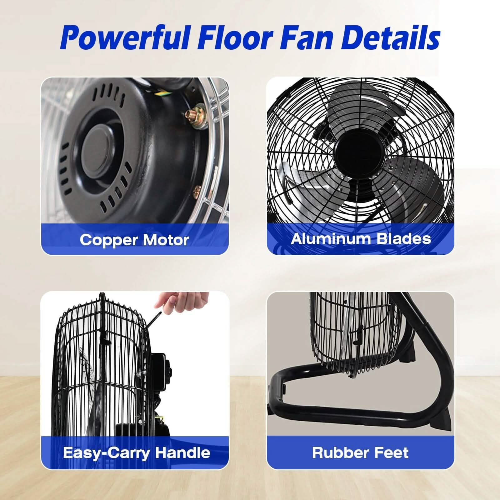 12" Floor Fan Copper Motor High-Velocity with 3 Adjustable Speeds Household Appliances - Tophatter Daily Deals