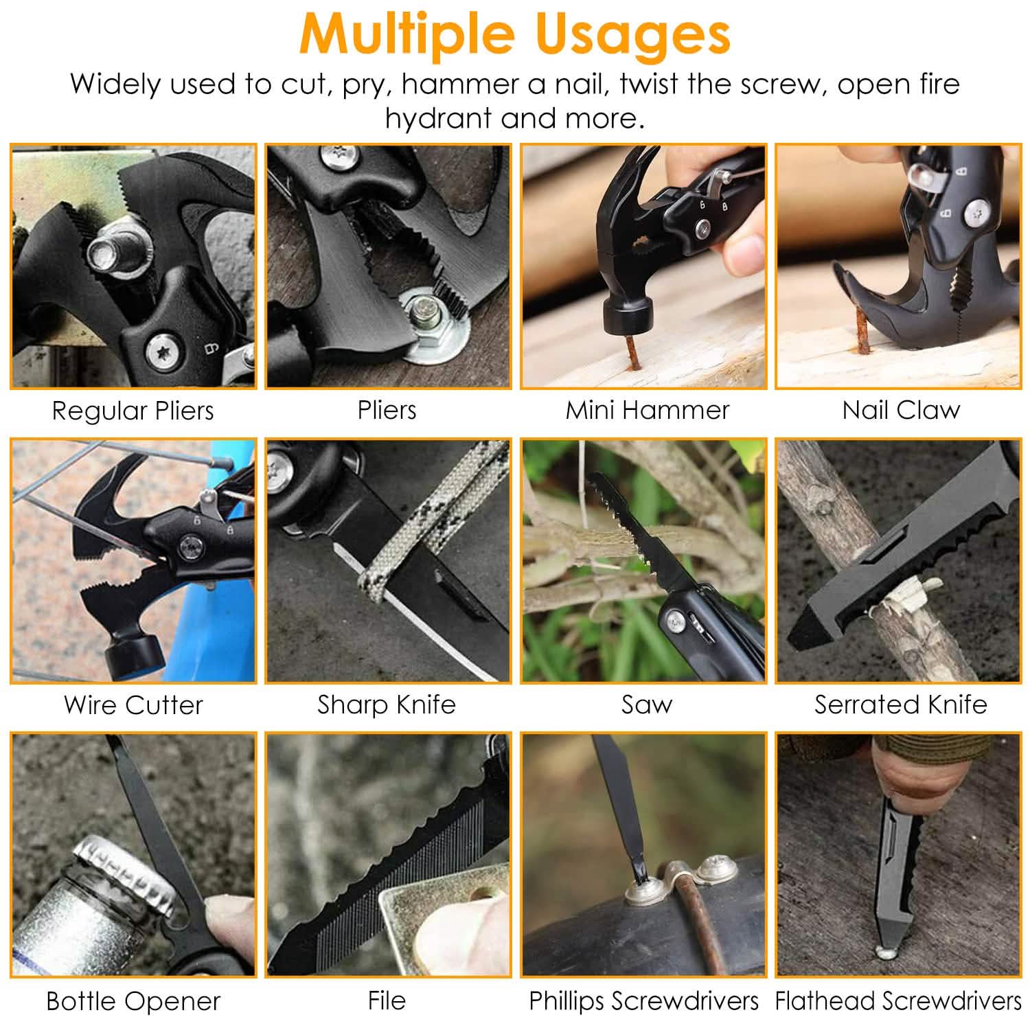 12-in-1 Stainless Steel Portable Hammer Multitool Outdoor Recreation - Tophatter Daily Deals