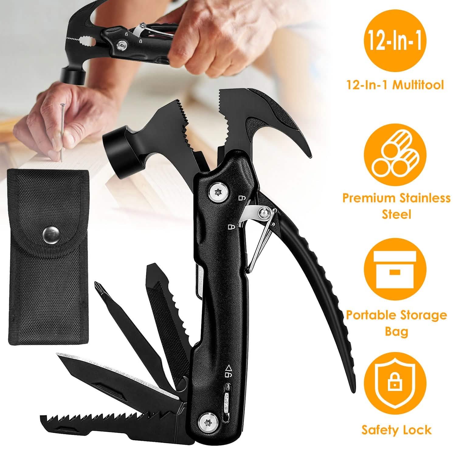 12-in-1 Stainless Steel Portable Hammer Multitool Outdoor Recreation - Tophatter Daily Deals