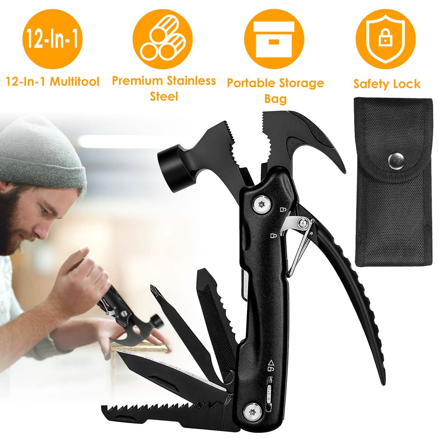 12-in-1 Stainless Steel Portable Hammer Multitool Outdoor Recreation - Tophatter Daily Deals