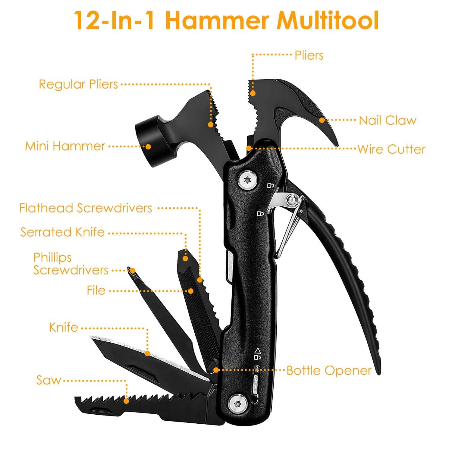 12-in-1 Stainless Steel Portable Hammer Multitool Outdoor Recreation - Tophatter Daily Deals